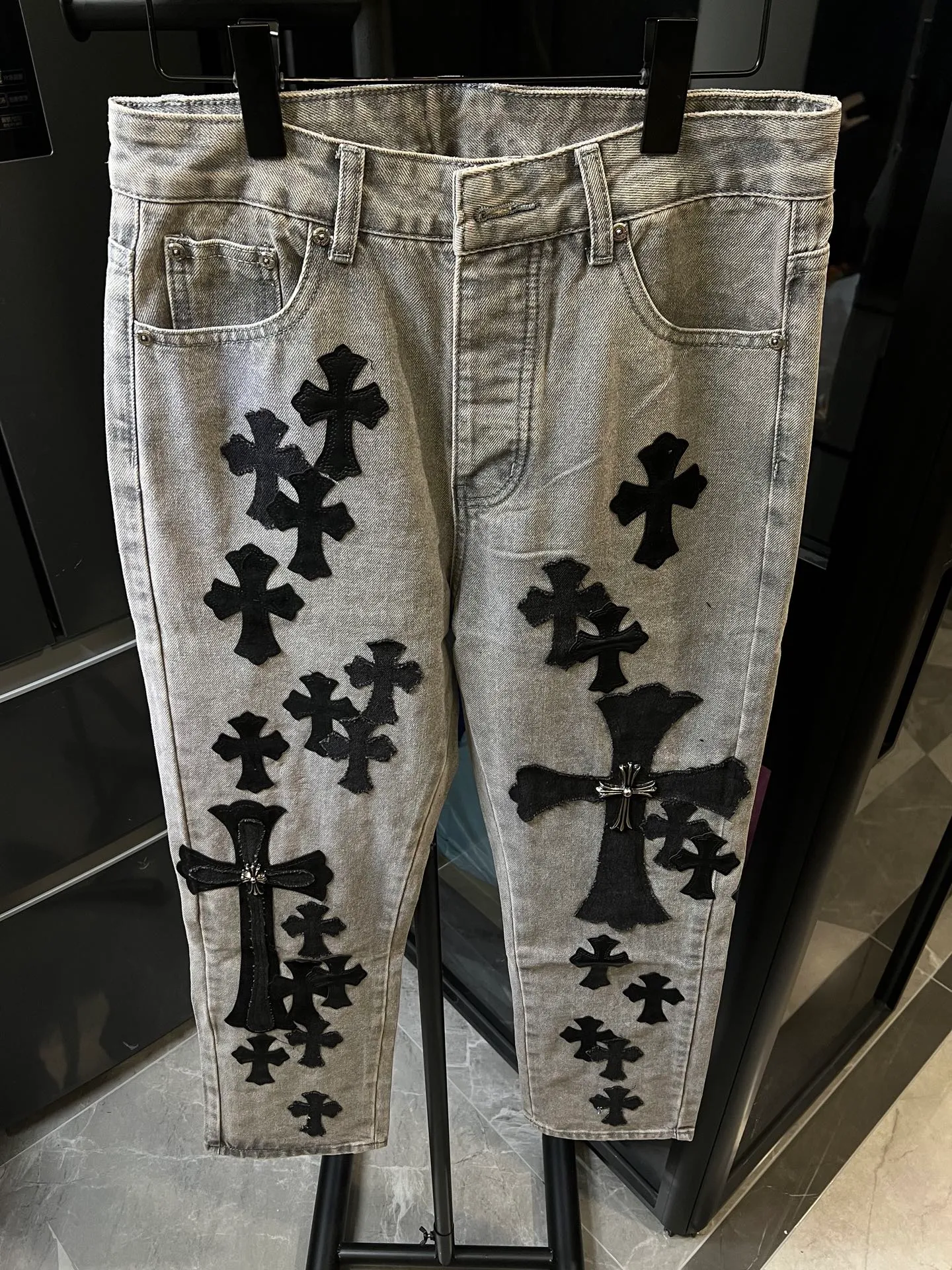 P270 [Special Version] Chrome Hearts/Chrome Heart 25Ss CH Large Cross Limited Blue Ox King Jeans (Gray) Size: 28 30 32 34 36 (corresponding to s-xxl) Detailed sizes can be found in Figure 9